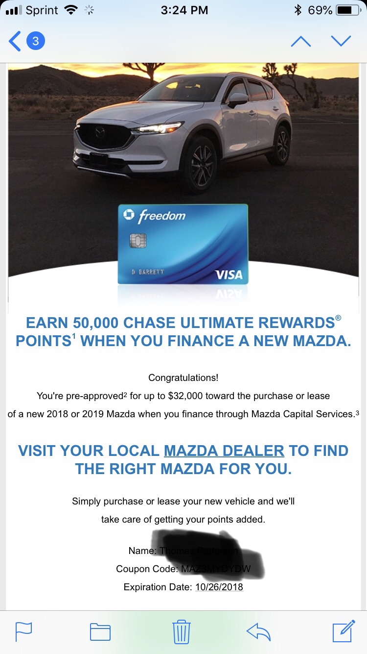 Earn 50 000 Chase Ultimate Rewards Points On New Mazda At Mazda